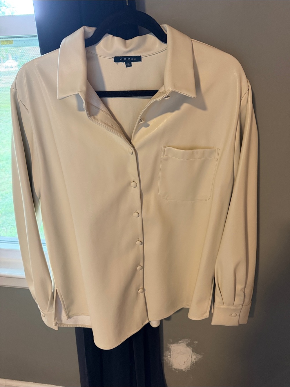 Cream Button-Down Pleather Shirt